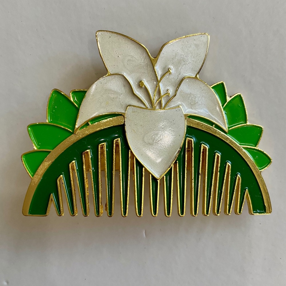 Disney Mulan Magnolia Flower Hair Comb Alligator Clip GoldTone Enamel Cosplay 3"
